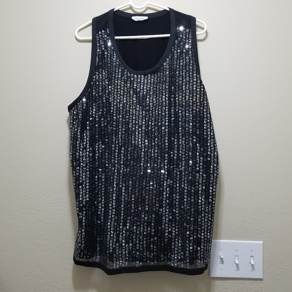 Calvin Klein Silver Black Sequined Top